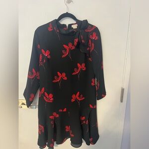 Shoshanna Black Dress with Red Floral Design